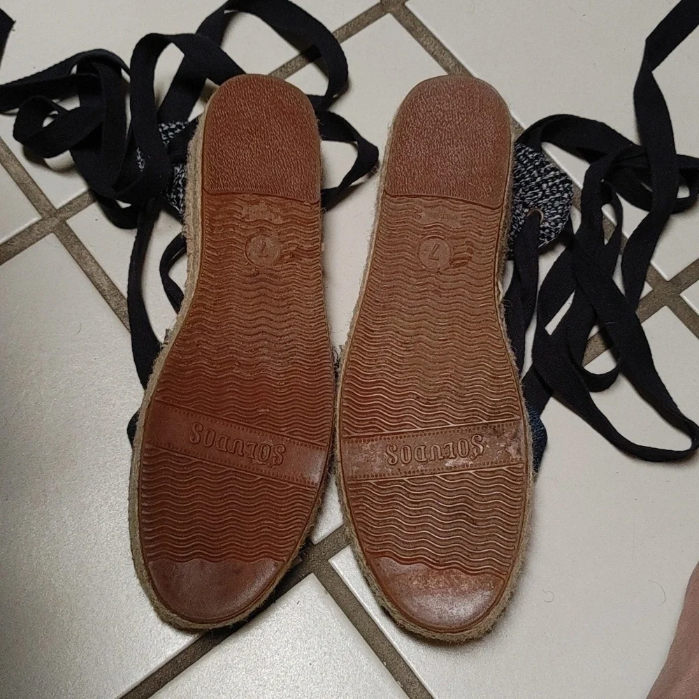 Soludos Denim Lace-Up Flat Espadrille Size 7